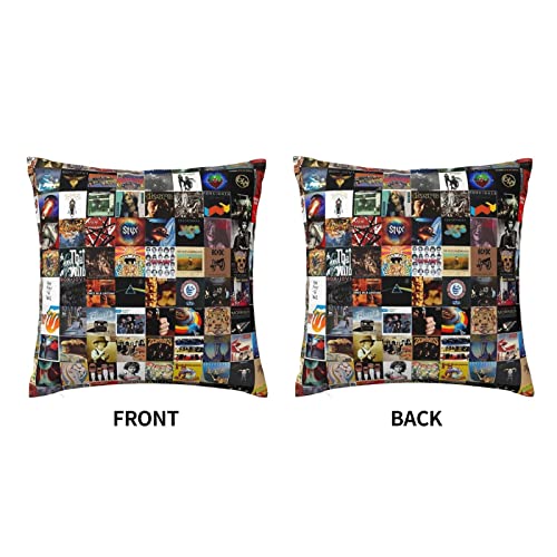 xfeiqzu Classic Rock Band Collage Throw Pillow Covers Square Decorative Pillowcase Cushion Case for Bedroom Living Room Couch Sofa Bed 18x18 Inch