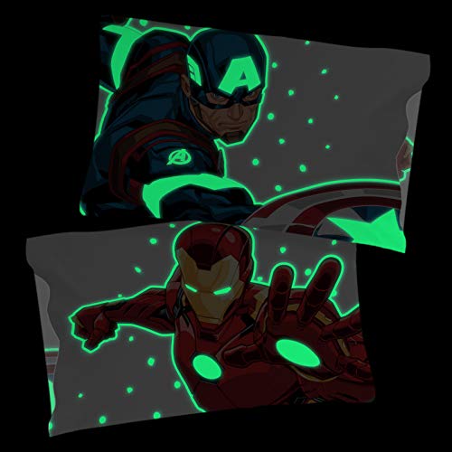 Jay franco Marvel Avengers Space Bound Glow in The Dark 2 Pack Reversible Pillowcases Features Captain America & Iron Man - Double-Sided Kids Super Soft Bedding (Official Marvel Product)