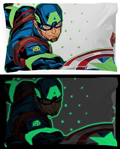 Jay franco Marvel Avengers Space Bound Glow in The Dark 2 Pack Reversible Pillowcases Features Captain America & Iron Man - Double-Sided Kids Super Soft Bedding (Official Marvel Product)