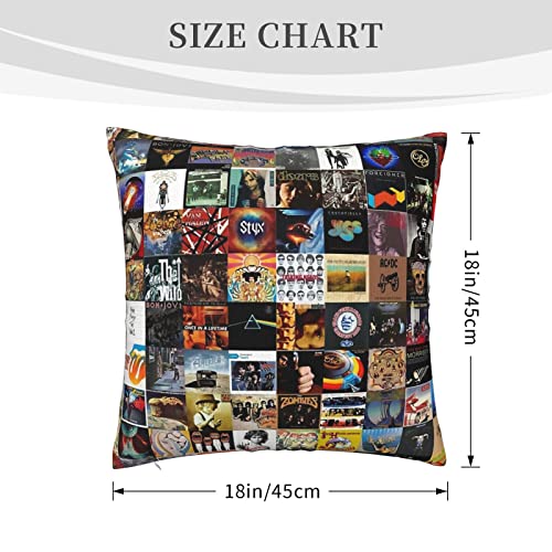 xfeiqzu Classic Rock Band Collage Throw Pillow Covers Square Decorative Pillowcase Cushion Case for Bedroom Living Room Couch Sofa Bed 18x18 Inch
