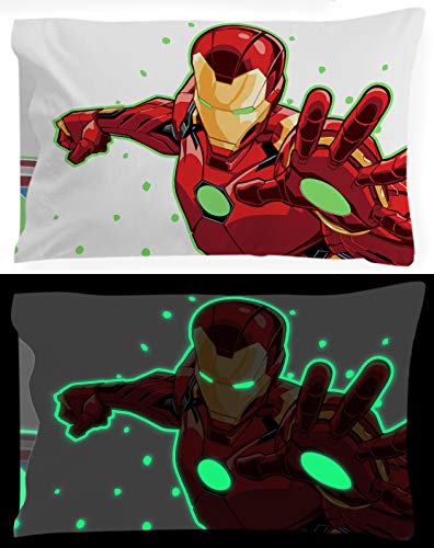Jay franco Marvel Avengers Space Bound Glow in The Dark 2 Pack Reversible Pillowcases Features Captain America & Iron Man - Double-Sided Kids Super Soft Bedding (Official Marvel Product)