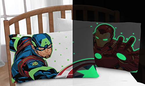 Jay franco Marvel Avengers Space Bound Glow in The Dark 2 Pack Reversible Pillowcases Features Captain America & Iron Man - Double-Sided Kids Super Soft Bedding (Official Marvel Product)