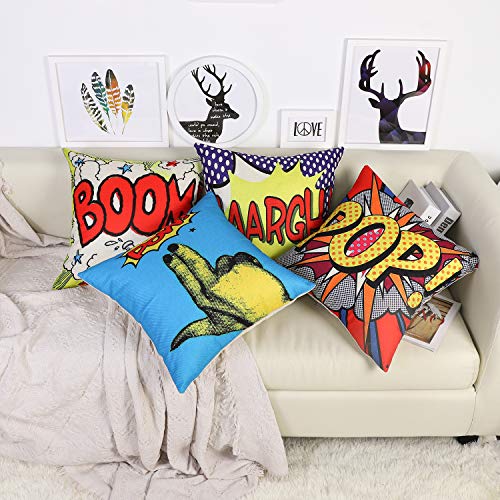 JOTOM Throw Pillow Covers 18'' x 18'' Farmhouse Decorative Square Pillow Covers 18x18 for Outdoor Home Couch Sofa Decor Cushion Cover Set of 4 (Boom POP)