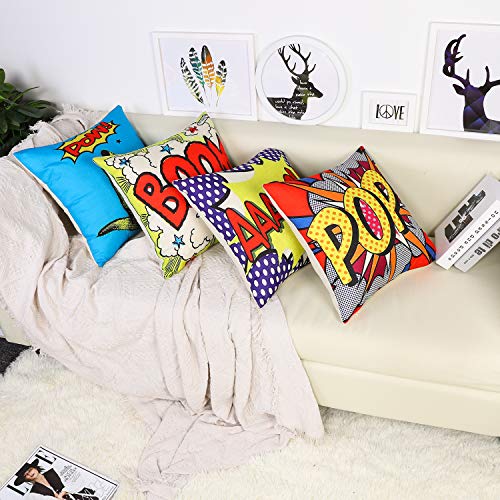 JOTOM Throw Pillow Covers 18'' x 18'' Farmhouse Decorative Square Pillow Covers 18x18 for Outdoor Home Couch Sofa Decor Cushion Cover Set of 4 (Boom POP)