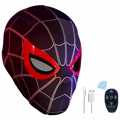 ZHLKJZJY ​Halloween Spider Full Mask Red Black White, Ring-shaped Remote Control Eye Size Adjustment Cosplay Wearable Prop Mask for Halloween Birthday And Christmas Gift (Black)