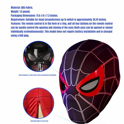 ZHLKJZJY ​Halloween Spider Full Mask Red Black White, Ring-shaped Remote Control Eye Size Adjustment Cosplay Wearable Prop Mask for Halloween Birthday And Christmas Gift (Black)