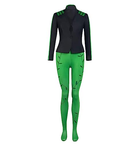 QENUIA Adult Harleen Quinzel Quin Poison Ivy Bodysuit Jacket Green Pants Shirt Cosplay Costume Suit