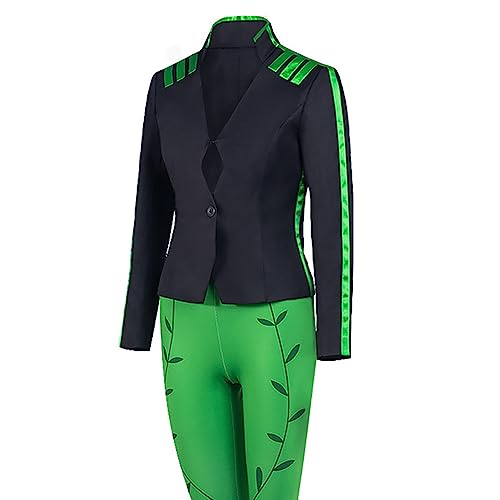 QENUIA Adult Harleen Quinzel Quin Poison Ivy Bodysuit Jacket Green Pants Shirt Cosplay Costume Suit