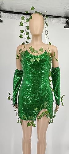 Lagusida Adult Poison Ivy Costume Women Sexy Green Dress (XL)