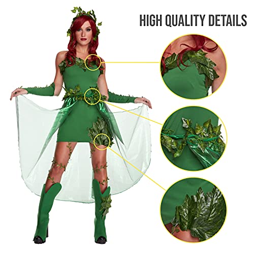 Morph, Poison Villain Costume for Women Fake Leaves, Green Ivy Costume Women, Poisonous Ivy Lethal Beauty, XL