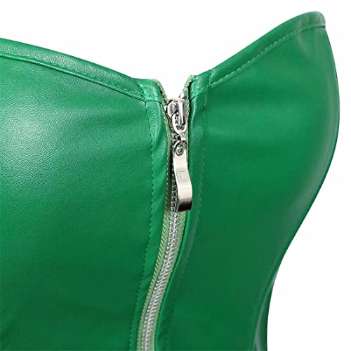 Jutrisujo Corset Dress Women's Faux Leather Overbust Bustier Poison Ivy Costume Plus Size Green S