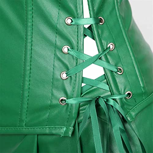 Jutrisujo Corset Dress Women's Faux Leather Overbust Bustier Poison Ivy Costume Plus Size Green S