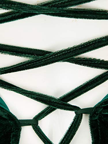 Choies Women's Burgundy/Black Sexy Plunge Neck Strapless Cross Back Velvet Bodysuit (Small, Green-New)