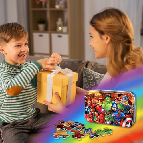 NEILDEN Puzzles for Kids Ages 4-8, Jigsaw Puzzles 60 Piece Puzzles for Kids Ages 3-5, Kids Puzzles in a Metal Box, Educational Learning Puzzle Toys for Girls and Boys