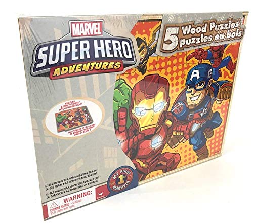 Marvel Super Hero Adventures 5 Wood Puzzles Set in Wooden Storage Box