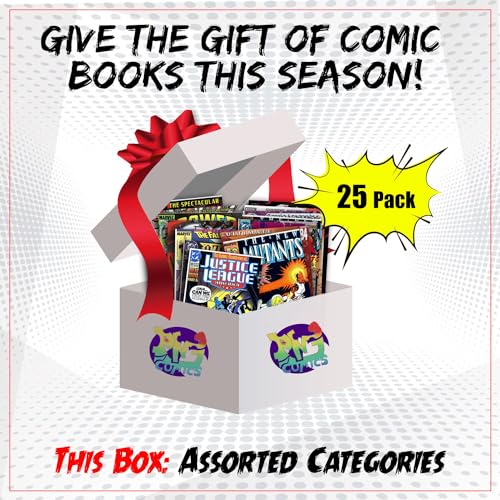 DNJ COMICS Marvel Comics & DC Comic Books Collection 25 Pack - Comic Book Gift Box for Kids, Teens and Adults - Great Mix of Unique Comic Book Collection