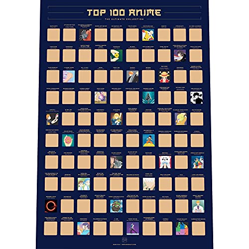 Enno Vatti 100 Anime Scratch Off Poster - Top Animes Of All Time (16.5" x 23.4")- Ultimate Bucket List/Cool Anime Stuff- Best Gifts for Anime Lovers, Christmas, Easter, Valentine's Day
