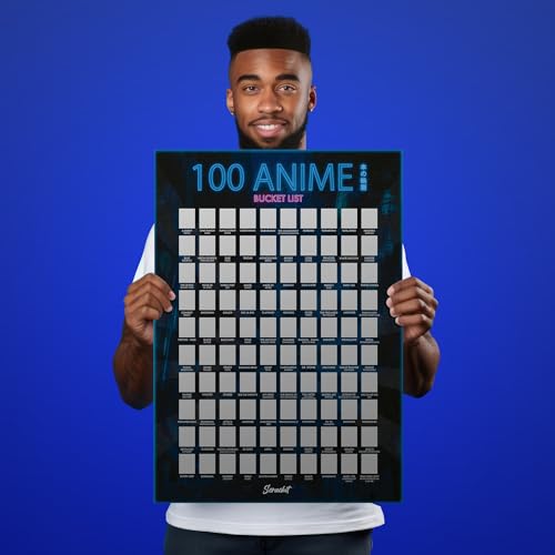 scrachit Top 100 Anime Scratch Off Poster - 23x17 - Challenge Bucket List Anime Gift - Best Gifts For Anime Lovers