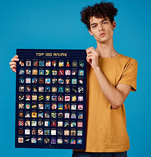 Enno Vatti 100 Anime Scratch Off Poster - Top Animes Of All Time (16.5" x 23.4")- Ultimate Bucket List/Cool Anime Stuff- Best Gifts for Anime Lovers, Christmas, Easter, Valentine's Day