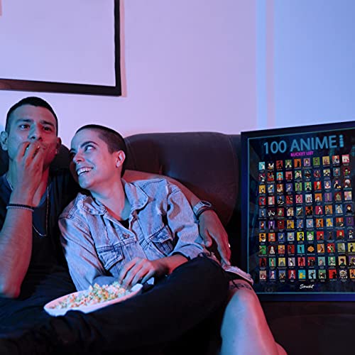 scrachit Top 100 Anime Scratch Off Poster - 23x17 - Challenge Bucket List Anime Gift - Best Gifts For Anime Lovers