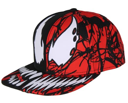 Marvel Comics Adult Venom Carnage Split Face Embroidered Flat Bill Snapback Hat for Men and Women