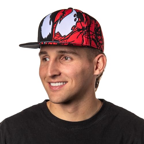 Marvel Comics Adult Venom Carnage Split Face Embroidered Flat Bill Snapback Hat for Men and Women