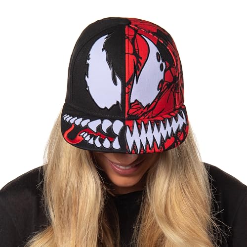 Marvel Comics Adult Venom Carnage Split Face Embroidered Flat Bill Snapback Hat for Men and Women