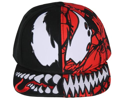 Marvel Comics Adult Venom Carnage Split Face Embroidered Flat Bill Snapback Hat for Men and Women