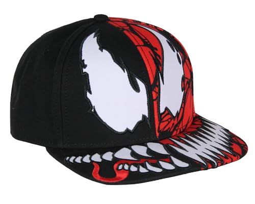 Marvel Comics Adult Venom Carnage Split Face Embroidered Flat Bill Snapback Hat for Men and Women