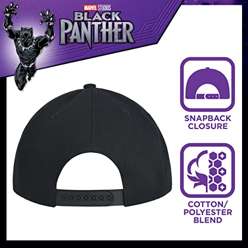 Concept One Marvel Black Panther Baseball Cap, Claw Necklace Snapback Flat Brim Hat, Black, One Size