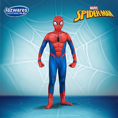 MARVEL Spider-Man Official Youth Deluxe Zentai Suit - Spandex Jumpsuit with Printed Design and Detachable Spandex Mask and Plastic Eyes, Small