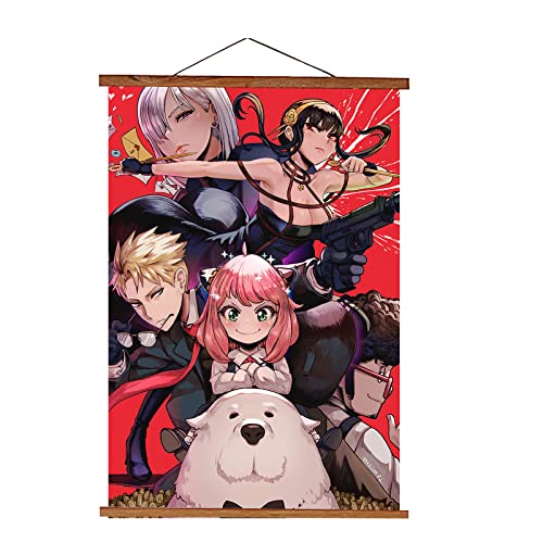 16x24inch Japanese Anime Anya Forger Wall Scroll Poster for Bedroom Decoration,Natural Teak Magnetic Poster Frame, Manga Yor Forger Waterproof Cartoon Fabric Posters for Decoration,G