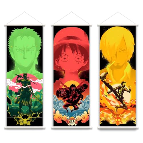DarkCark 3 Piece One Piece Luffy Zoro Sanji Anime Scroll Poster Wall Art Canvas Picture Print Living Room Bedroom Decor Gifts