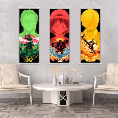 DarkCark 3 Piece One Piece Luffy Zoro Sanji Anime Scroll Poster Wall Art Canvas Picture Print Living Room Bedroom Decor Gifts