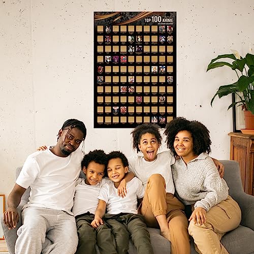 Fuiyoh Anime Poster - Top 100 Anime Scratch Off Poster| Japanese Anime Bucket List| Anime Poster for Room Aesthetic| Anime Gifts for Anime Lovers| 16.5" x 23.4"