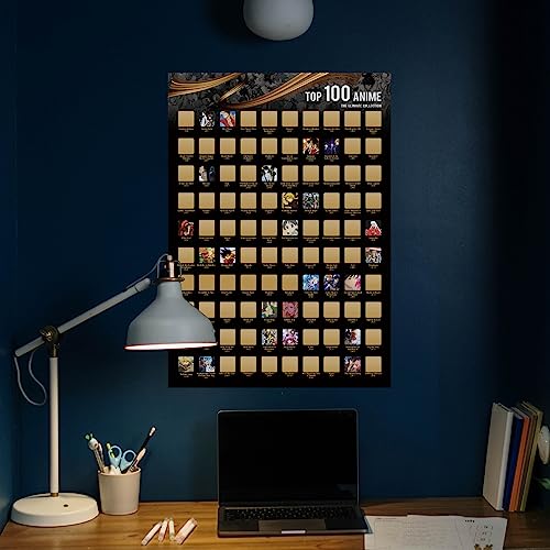 Fuiyoh Anime Poster - Top 100 Anime Scratch Off Poster| Japanese Anime Bucket List| Anime Poster for Room Aesthetic| Anime Gifts for Anime Lovers| 16.5" x 23.4"