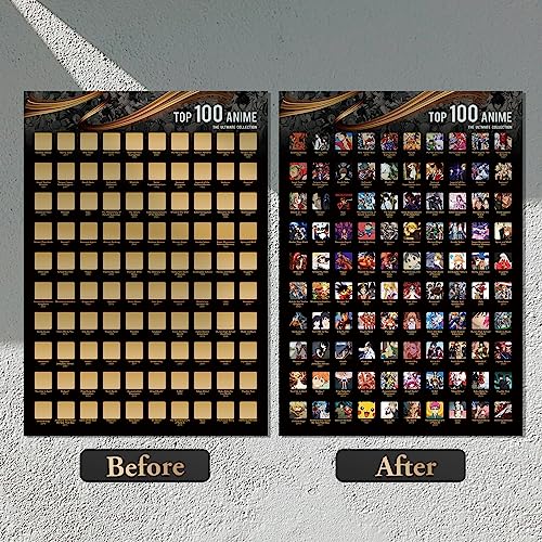 Fuiyoh Anime Poster - Top 100 Anime Scratch Off Poster| Japanese Anime Bucket List| Anime Poster for Room Aesthetic| Anime Gifts for Anime Lovers| 16.5" x 23.4"