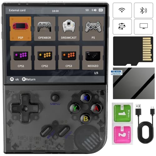 RG35XX Plus Retro Handheld Game Console , Support HDMI TV Output 5G WiFi Bluetooth 4.2 , 3.5 Inch IPS Screen Linux System Built-in 64G TF Card 5515 Games(Transparent Black)