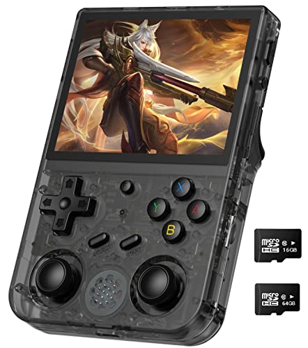 RG353V Handheld Game Console , Dual OS Android 11 and Linux System Support 5G WiFi 4.2 Bluetooth Moonlight Streaming HDMI Output Built-in 64G SD Card 4452 Games (RG353V-Transparent Black)