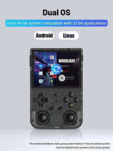 RG353V Handheld Game Console , Dual OS Android 11 and Linux System Support 5G WiFi 4.2 Bluetooth Moonlight Streaming HDMI Output Built-in 64G SD Card 4452 Games (RG353V-Transparent Black)