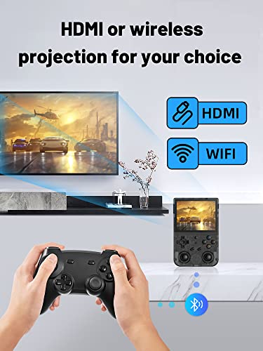 RG353V Handheld Game Console , Dual OS Android 11 and Linux System Support 5G WiFi 4.2 Bluetooth Moonlight Streaming HDMI Output Built-in 64G SD Card 4452 Games (RG353V-Transparent Black)