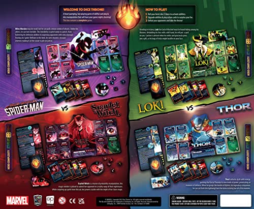Marvel Dice Throne 4-Hero Box with Scarlet Witch, Thor, Loki & Spider-Man - 2-4 Player Competitive Dice Game