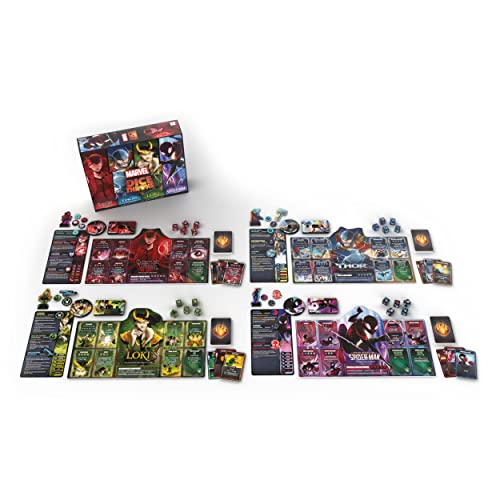 Marvel Dice Throne 4-Hero Box with Scarlet Witch, Thor, Loki & Spider-Man - 2-4 Player Competitive Dice Game