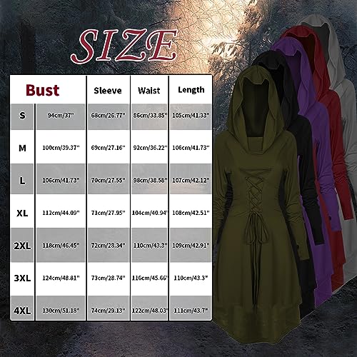 HODBLKT Womens Renaissance Costumes Hooded Robe Lace Up Renaissance Dress Women Vintage Dress Halloween Medieval Cosplay Cloak (Grey, X-Large)