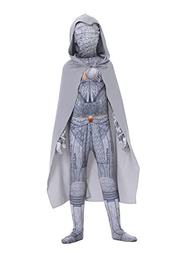 CYNICISM Moon Print Knight Costume Boys Halloween Cosplay Jumpsuit Cloak Headgear Set Kids/Adults Zentai Superhero Outfits, Child-140