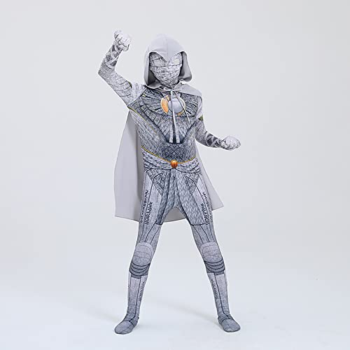 CYNICISM Moon Print Knight Costume Boys Halloween Cosplay Jumpsuit Cloak Headgear Set Kids/Adults Zentai Superhero Outfits, Child-140