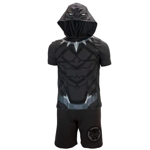 Marvel Avengers Superheroes Boys Character Lightweight Short Sleeve Hoodie T-Shirt & Shorts Athleisure Short Set (Black Panther, 7)