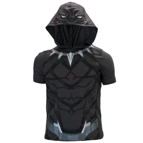 Marvel Avengers Superheroes Boys Character Lightweight Short Sleeve Hoodie T-Shirt & Shorts Athleisure Short Set (Black Panther, 7)