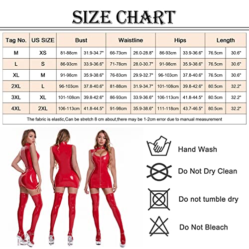 Women Latex Dress Summer Clubwear Outfits Party Leather Dresses Cosplay Fancy Lingerie Dress Red, Large