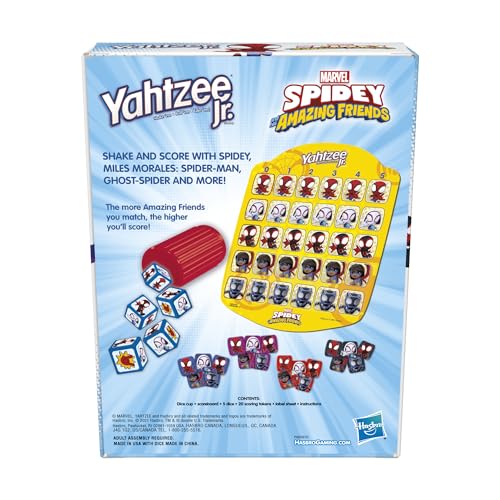 Hasbro Gaming Spidey and His Amazing Friends Yahtzee Jr.Marvel Edition Board Game for Kids, Easter Basket Stuffers or Gifts, Ages 4+ (Amazon Exclusive)